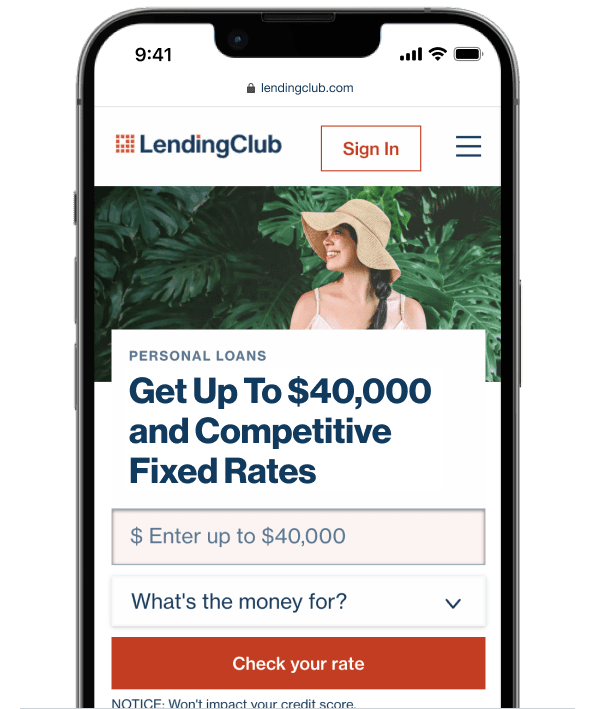 Image of phone viewing lendingclub.com personal loans web page